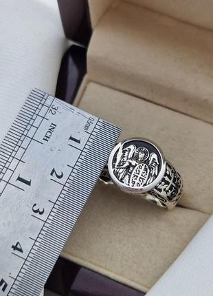 Перстень серебряный с чернением мужской ангел хранитель9 фото