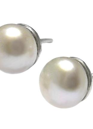 Сережки гвоздики срібні з круглими білими перлами