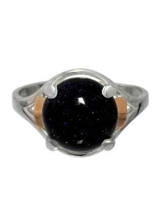 Женское серебряное кольцо с золотыми пластинами "ирис" с камнем №61-52 фото
