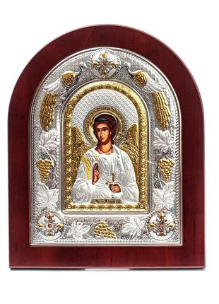 Ангел хранитель 18x22см грецька ікона в срібній рамці з павичами та виноградом