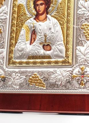 Ангел хранитель 18x22см грецька ікона в срібній рамці з павичами та виноградом4 фото