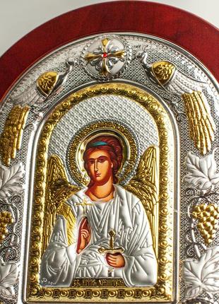 Ангел хранитель 18x22см грецька ікона в срібній рамці з павичами та виноградом5 фото