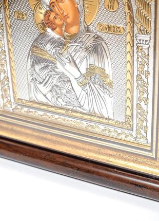 Серебряная икона владимирская богородица 30,5х28,5см в прямоугольном киоте под стеклом5 фото