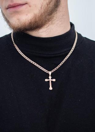 Комплект срібний хрестик і срібний ланцюжок у позолоті