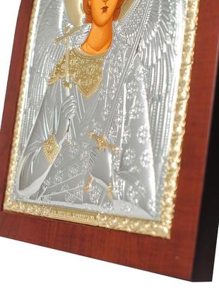 Серебряная икона ангел хранитель 14,7х18см арочной формы на дереве9 фото
