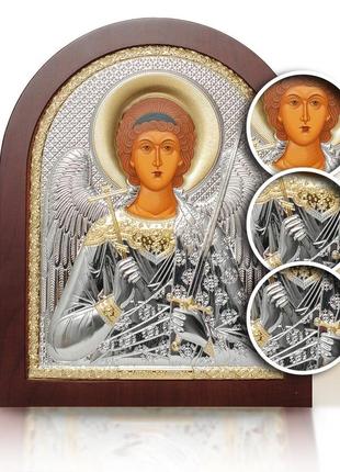 Серебряная икона ангел хранитель 14,7х18см арочной формы на дереве2 фото