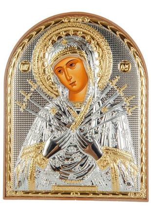 Ікона срібна семистрільна божа матір 8,5х10,5 см на пластиковій основі (греція)