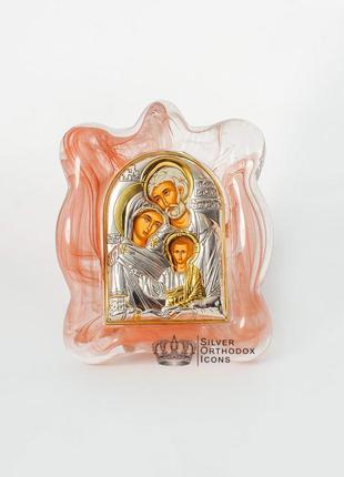 Срібна ікона свята сім'я у червоному склі мурано 7х9см1 фото