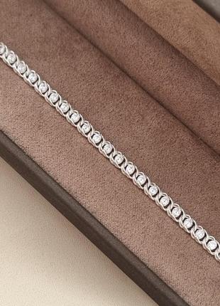 Серебряный браслет арабский бисмарк с цирконами, 17 см супер легкий