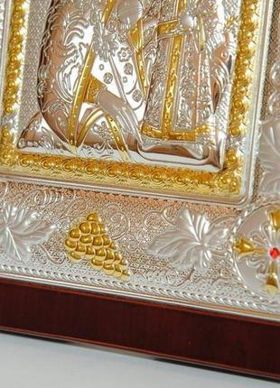 Икона божья матерь благоуханный цвет 29х24см в серебряном окладе с позолотой на деревяном кионе