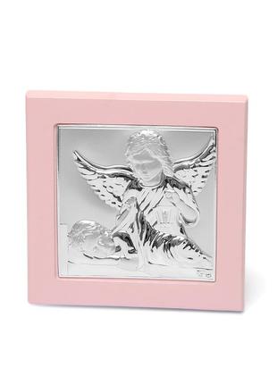 Ікона срібна ангел хранитель 11х11см у подарунок дівчинці на хрестини або день народження