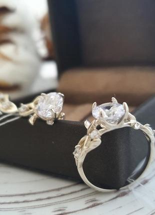 Серебряный комплект с золотом и фианитами