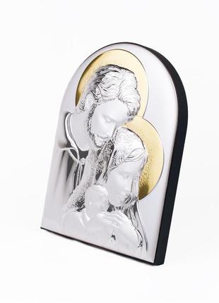 Серебряная икона святая семья с позолотой арочной формы 10,4х8,3см без рамки