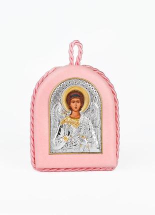 Икона ангела хранителя 4,5х6см на розовой подушечке