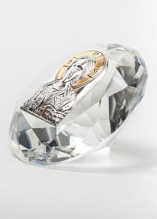 Серебряная икона в хрустале исус христос спаситель 6,7х6,7см в форме кристала2 фото