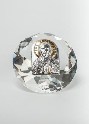 Серебряная икона в хрустале исус христос спаситель 6,7х6,7см в форме кристала5 фото