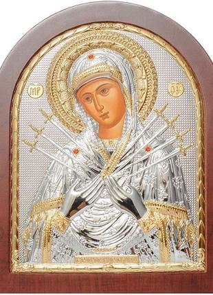 Срібна ікона семистрільна божа матір (греція) з позолотою 25х20см