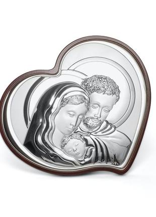 Серебряная икона святая семья  6х7,5см в форме сердца