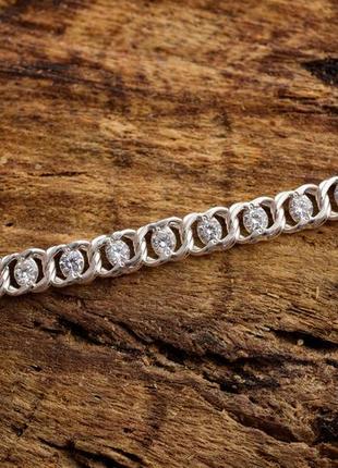 Женский серебряный браслет 925 пробы арабский бисмарк с фианитами в чернении