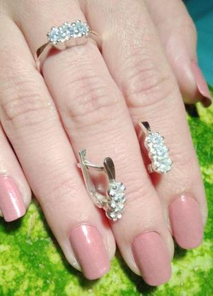 Серебряный гарнитур трио с золотом