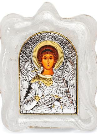 Серебряная икона ангела хранителя в белом муранском стекле 7х9см