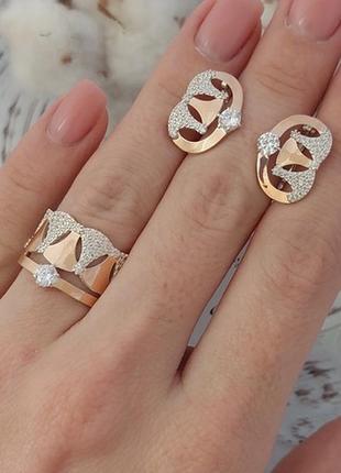 Комплект серебряный кольцо и серьги дамира-1 с золотом и фианитами