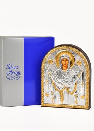 Икона покрова пресвятой богородицы 8,3х10,4см арочной формы без рамки на дереве