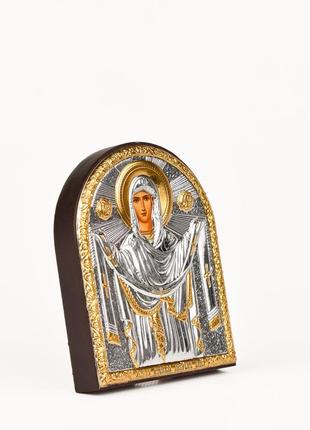 Икона покрова пресвятой богородицы 8,3х10,4см арочной формы без рамки на дереве
