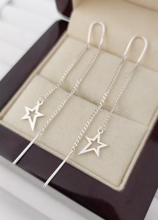 Серьги протяжки серебряные со звездочками2 фото