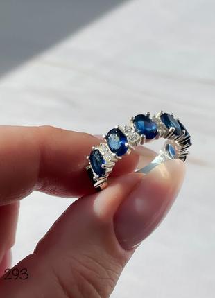 Набір срібні сережки та каблучка з синіми фіанітами5 фото