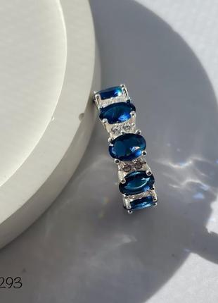 Набір срібні сережки та каблучка з синіми фіанітами4 фото
