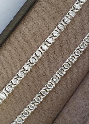 Срібний ланцюжок з білими цирконами плетінням арабський бісмарк легкий