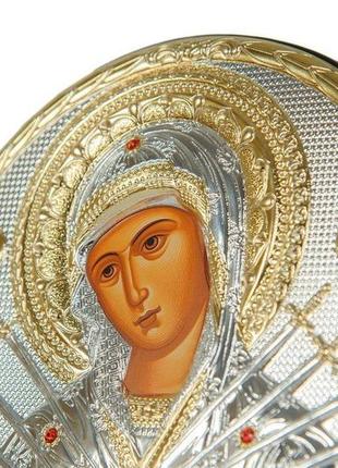 Серебряная икона семистрельная божья матерь 10,5x8,5см обрамленная в кожаную оправу3 фото