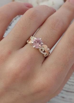 Серебряный комплект кольцо и серьги дженифер с золотом и розовыми фианитами7 фото