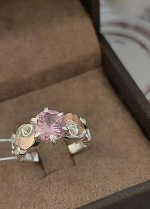 Серебряный комплект кольцо и серьги дженифер с золотом и розовыми фианитами5 фото