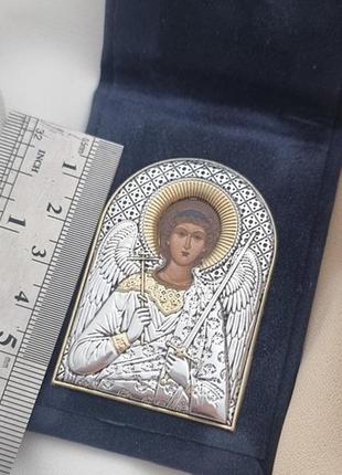 Ікона срібна янгола охоронця в оксамитовій кишеньковій книжці2 фото