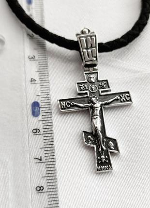 Комплект чоловічий срібний шнурок зі вставками молитва і хрестик 925 проба чорний 846/4 + кр01774 фото