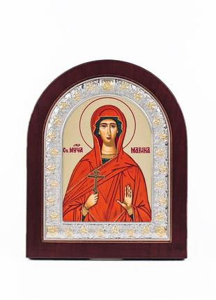 Икона святая марина 15х19см арочной формы в серебряной рамке