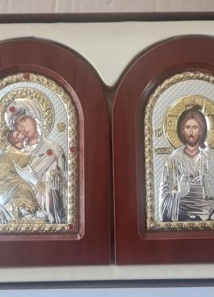 Икона книжечка диптих вламидирская божья матерь и спаситель иисус 10х14см2 фото