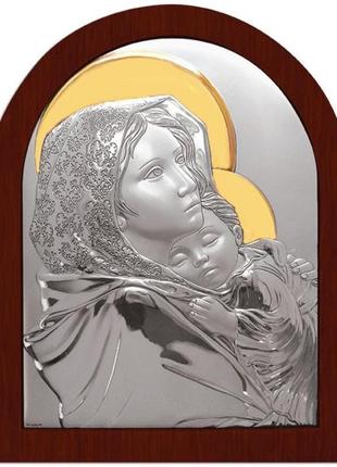 Серебряная икона богородица с младенцем с позолотой арочной формы 21,9х19,7см роберто ферруцци