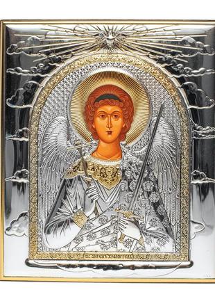 Серебряная икона ангела хранителя 11,3х13см прямоугольной формы без рамки