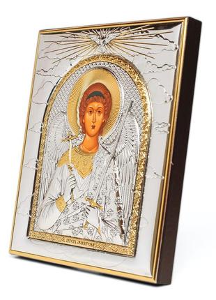 Ікона ангела хранителя 11,3х13 см у срібному окладі з позолотою2 фото