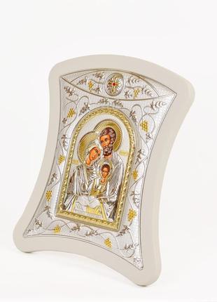 Срібна ікона святе сімейство 20х25 см вигнутої форми в срібній рамці3 фото