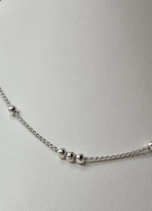 Цепочка из серебра с плетением колосок и шариками7 фото