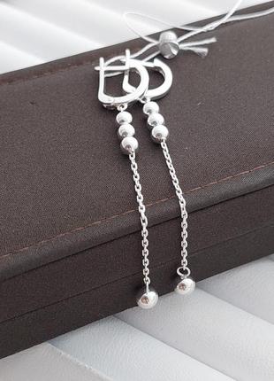 Срібні сережки-підвіски зі срібними кульками на ланцюжках7 фото