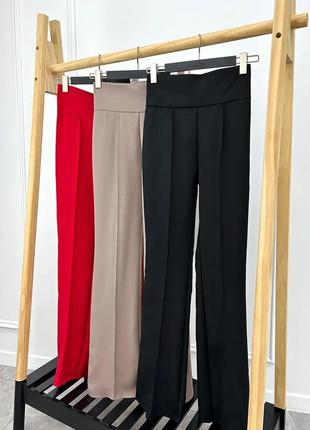 Подовжені жіночі брюки із зависокою талією коричневі5 фото