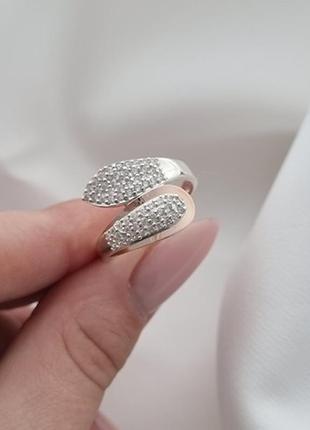 Комплект кольцо и серьги серебряные лебедь с золотом и фианитом2 фото