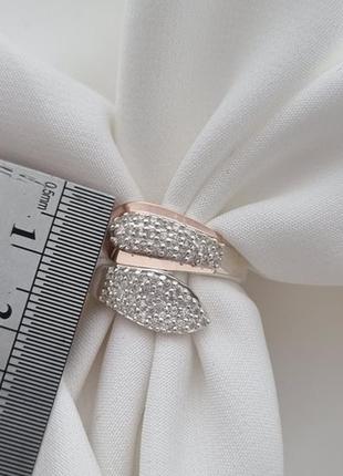 Комплект кольцо и серьги серебряные лебедь с золотом и фианитом7 фото