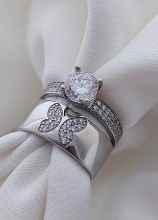 Серебряное кольцо с крупным камнем и бабочкой8 фото