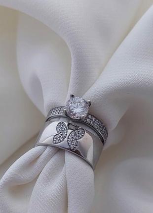 Серебряное кольцо с крупным камнем и бабочкой5 фото